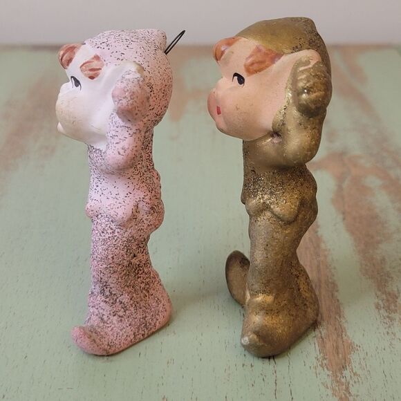 Vintage 1960's Mica Glitter Commodore Christmas Pixie Elf Pair - Picture 3 of 12